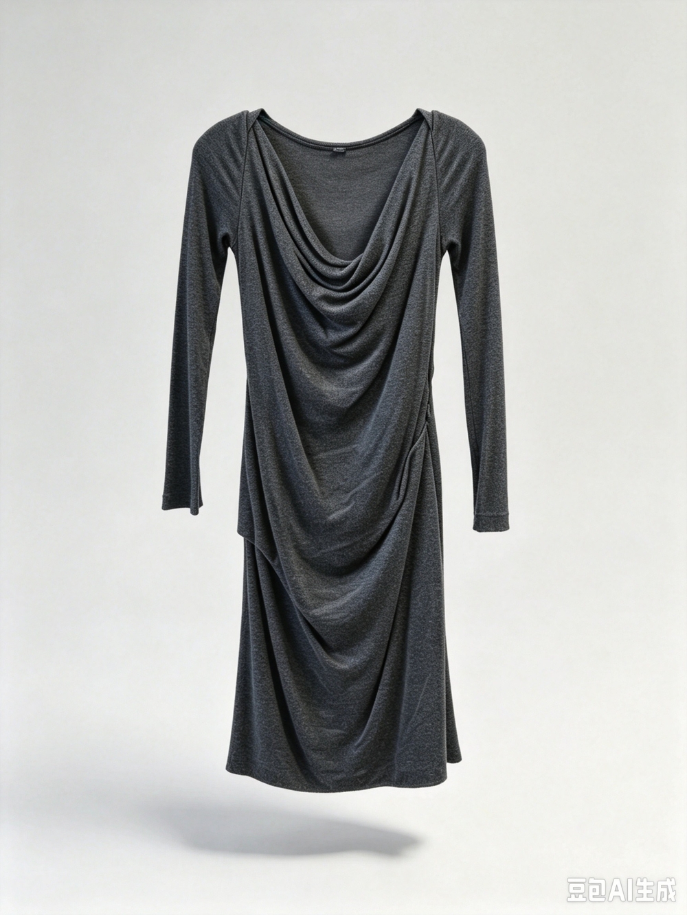 Gucci Charcoal Draped Long-Sleeve Midi Dress